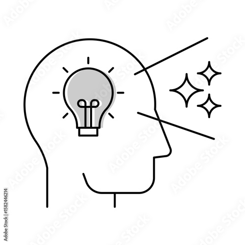 Insight – Lightbulb in Brain Representing Breakthrough Ideas and Deep Understanding. Vector Icon