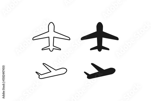 airplane icon line and flat set