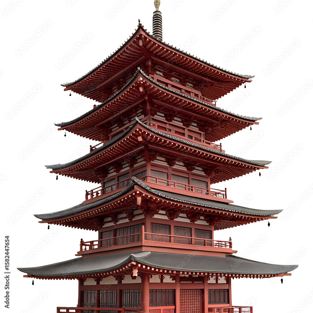 Red multi tiered pagoda tower ornate roof design image Red multi tiered pagoda tower ornate roof design image