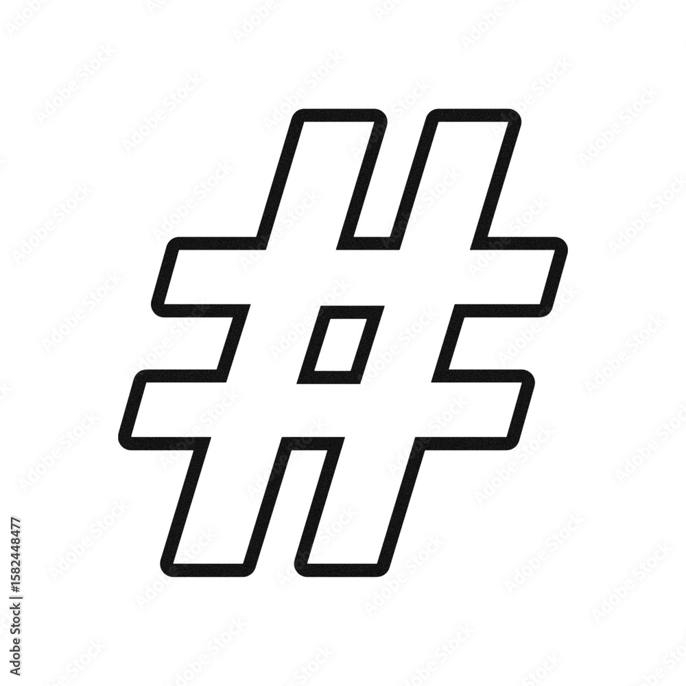 Obraz premium Bold black hashtag symbol with a subtle textured effect isolated on transparent background