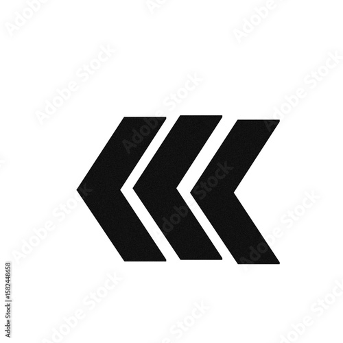 Three black chevron arrows pointing left on a transparent background isolated on transparent background