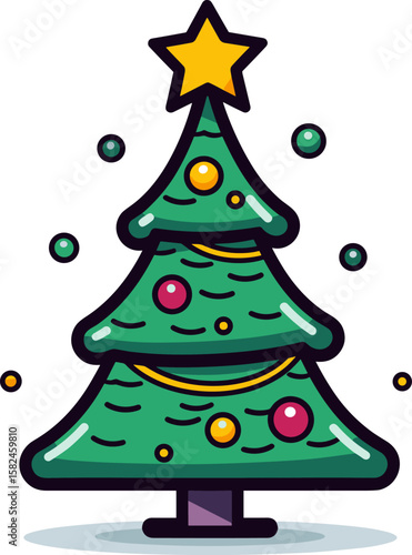 Wallpaper Mural Festive Christmas Tree Icon with Star and Baubles for Holiday Season Torontodigital.ca