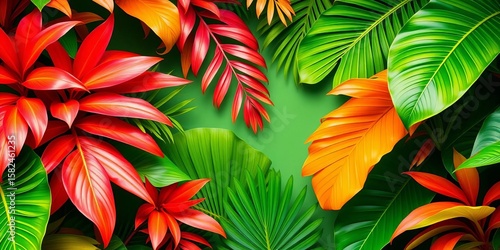 Wallpaper Mural Vibrant green, orange, and pink exotic leaves create a lush tropical summer backdrop,  pink,  paradise Torontodigital.ca