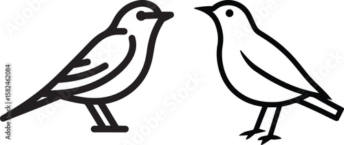Minimal Line Art of Two Birds Facing Each Other Isolated on White Background. Vector