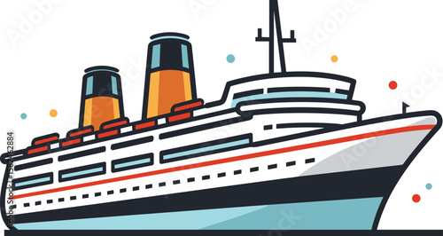 Stylized Cruise Ship Illustration on a White Canvas