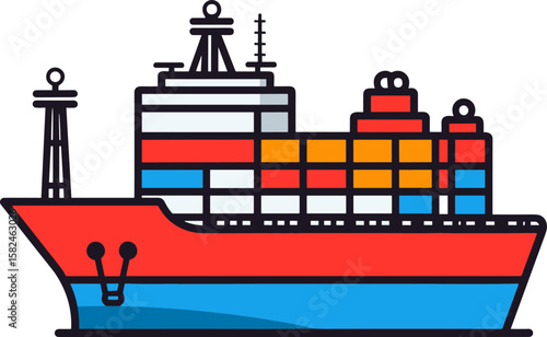 Cargo Ship Vector Illustration. Maritime Transport and Logistics.