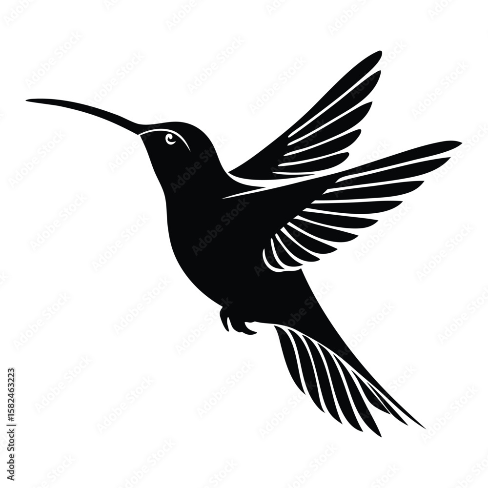 Obraz premium Silhouette of a hummingbird in flight with wings extended