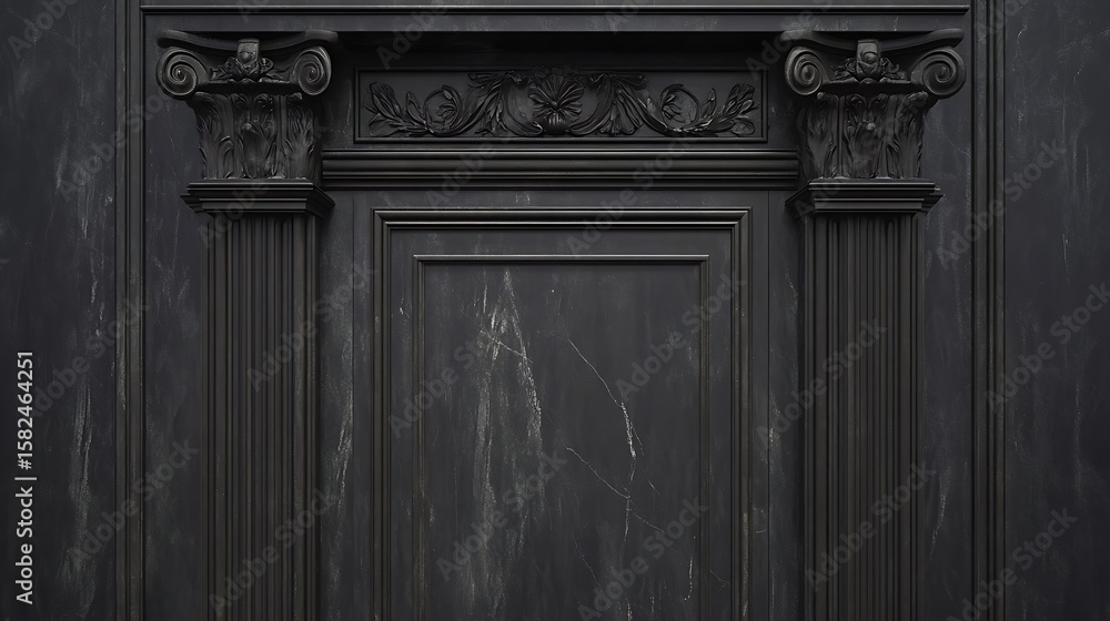 Dark, ornate wall paneling with classical columns Dark, ornate wall paneling with classical columns