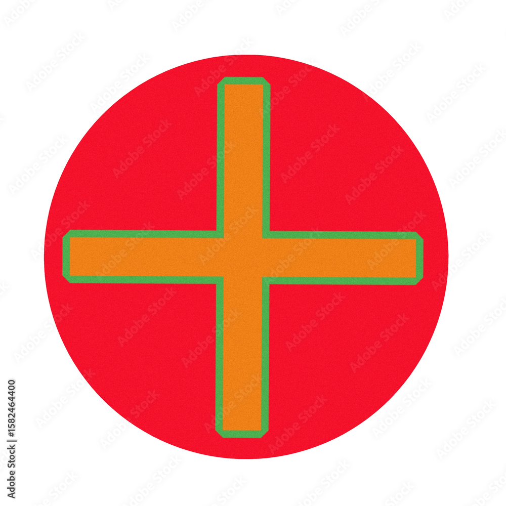 Obraz premium Stylized orange cross with green outline inside a red circle isolated on transparent background