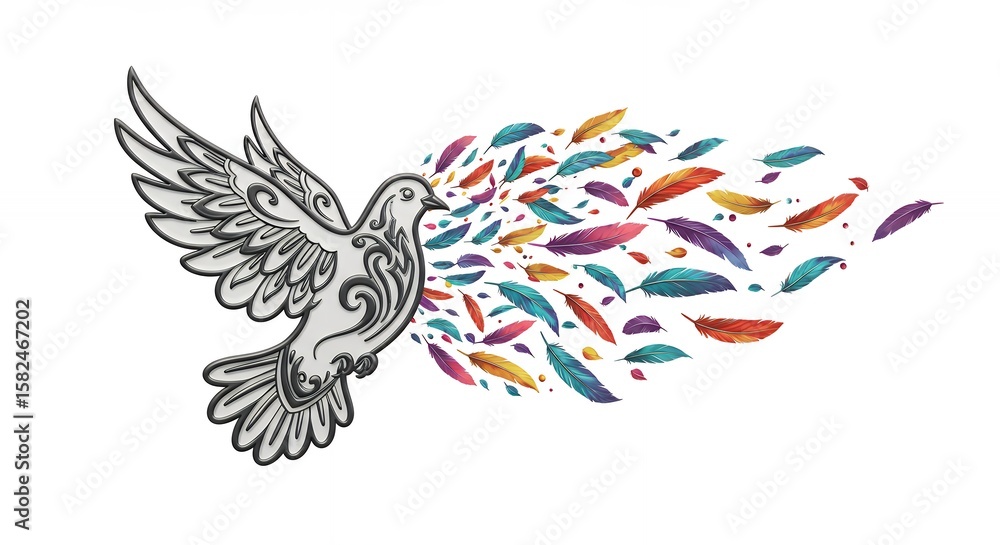 Fototapeta premium Stylized bird in flight with colorful feathers illustration