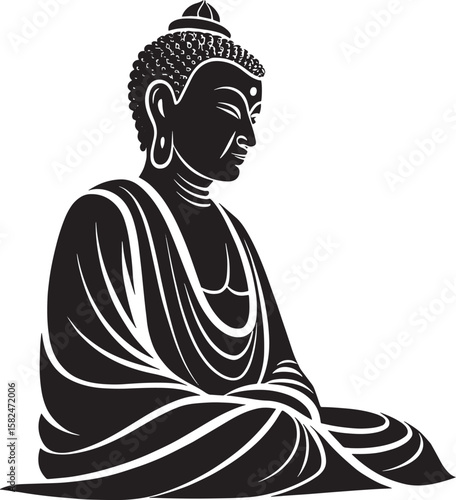 Black silhouette of Buddha meditating meditation white