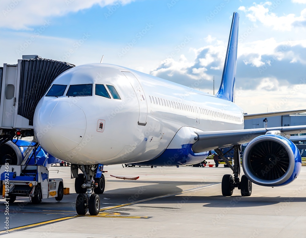 Jetway connects to airplane on tarmac Jetway connects to airplane on tarmac
