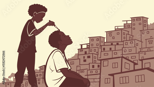 Two young Black boys sharing moments of friendship and creativity in an urban setting.