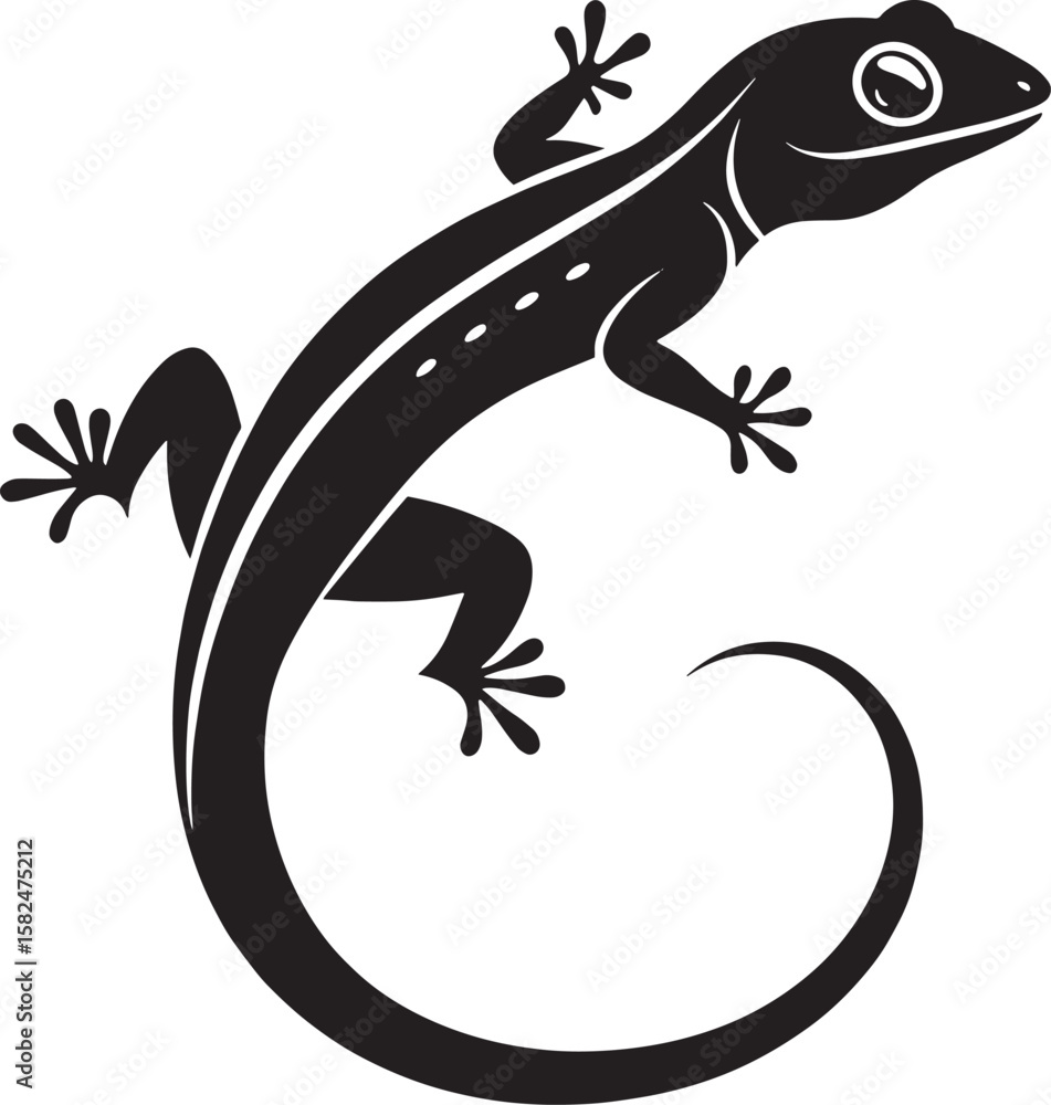 Naklejka premium Black gecko with curled tail lizard reptile