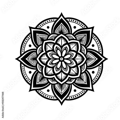 Black Alpona Mandala – Simple Traditional Bengali Rangoli Vector on White Background