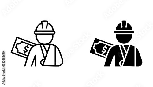 Worker compensation icon set. Supplemental insurance on white background
