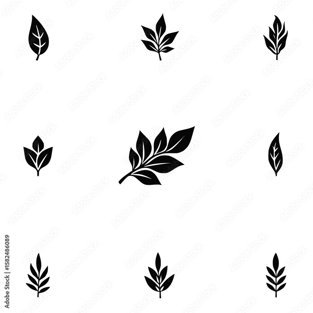 Fototapeta premium set of black silhouettes of leaves vectors 