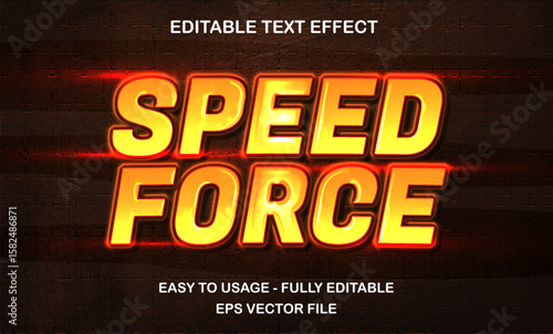 Speed force text, editable text effect template glossy style, 3d bold yellow neon shiny futuristic typeface