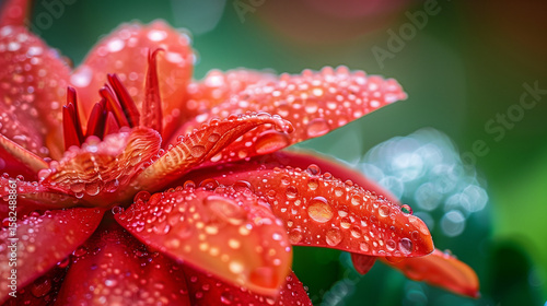 red flower with water drops