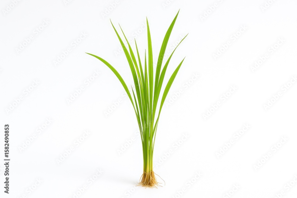 Fototapeta premium Fresh green rice seedling on plain white surface