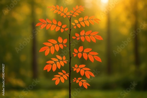 Autumn's Glow: The Transparent Foliage of a Young Rowan Tree