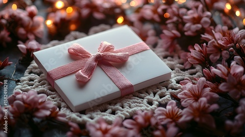 A thoughtful gift card surrounded by a delicate floral arrangement