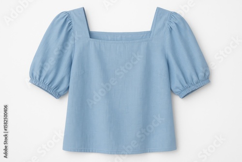 Cotton women's top featuring a blue blouse design on a plain white backdrop
