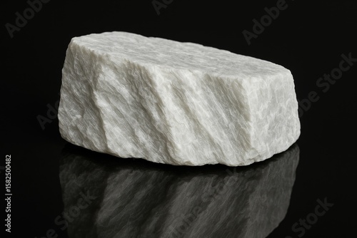Detailed view of wollastonite mineral with reflective surface on a dark background