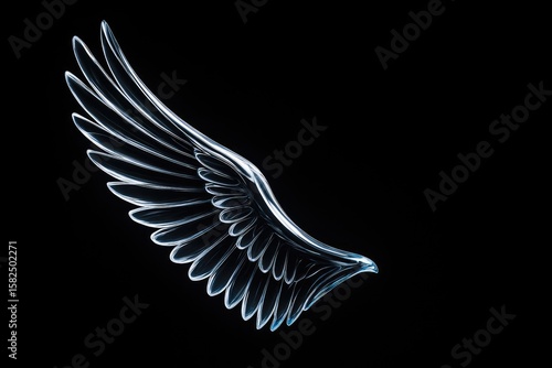 Transparent wing-shaped glass set against a dark backdrop
