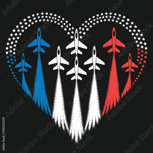 Fighter Jet Airplane USA Flag Heart Vector