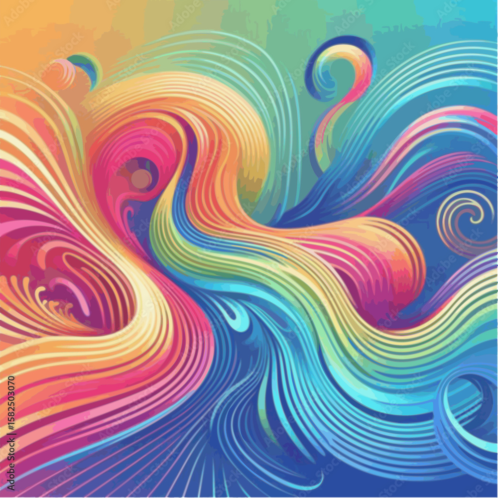 Fototapeta premium Doodle-style vector pattern with smooth multicolor loops and curves, energetic and modern abstract design.