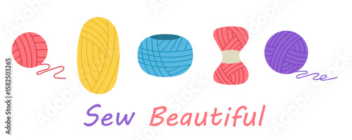 Set of yarn for knitting. Sew beautifully. Vector illustration.
