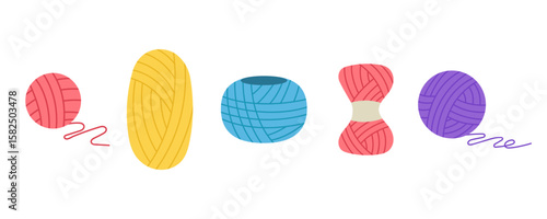 Set of yarn for knitting. Threads for needlework. Vector illustrations.