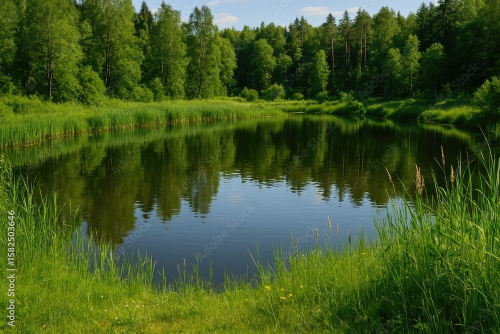 Obraz premium Natural wilderness surrounding a small lake