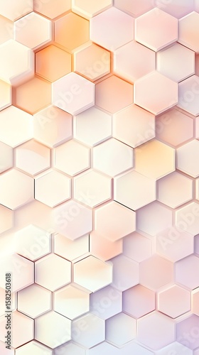 A hexagonal abstract background in soft hues of peach lavender and cream creating a harmonious and peaceful composition