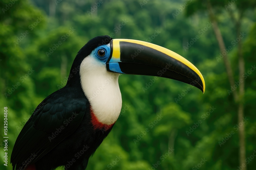 Naklejka premium Bright-colored toucan spotted in a lush national reserve