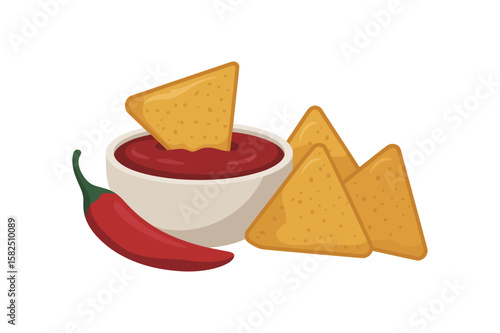 nachos with salsa and red chili pepper clip art preview