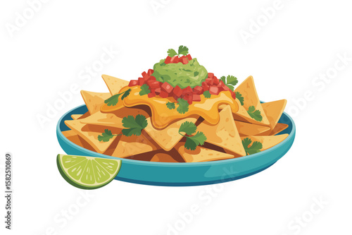 Delicious Vector Nachos with Guacamole and Lime Slice for a Perfect Snack 