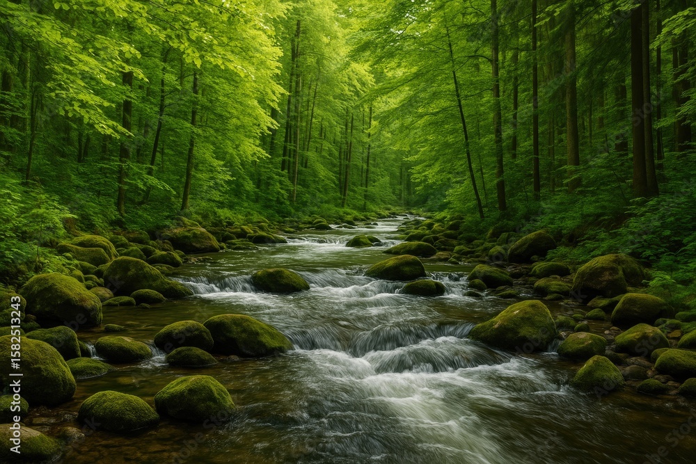 Fototapeta premium Untamed River Scene with Forest Backdrop