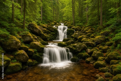 Majestic cascade within a protected forest area in Europe