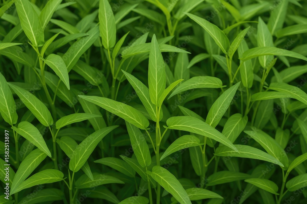 Bright green water spinach leaves with lush foliage Bright green water spinach leaves with lush foliage