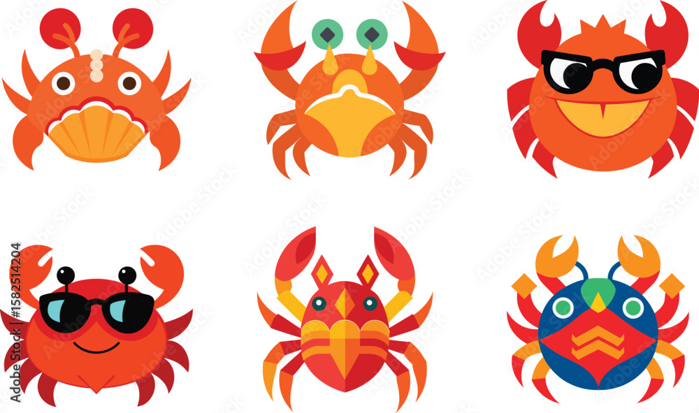 Fototapeta premium Crab Vector Illustration Set