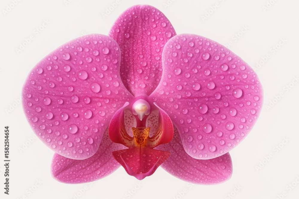 Fototapeta premium Pink orchid adorned with dewdrops