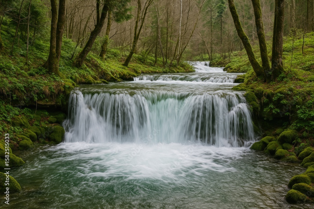 Fototapeta premium Natural waterfall flowing freely in the wilderness