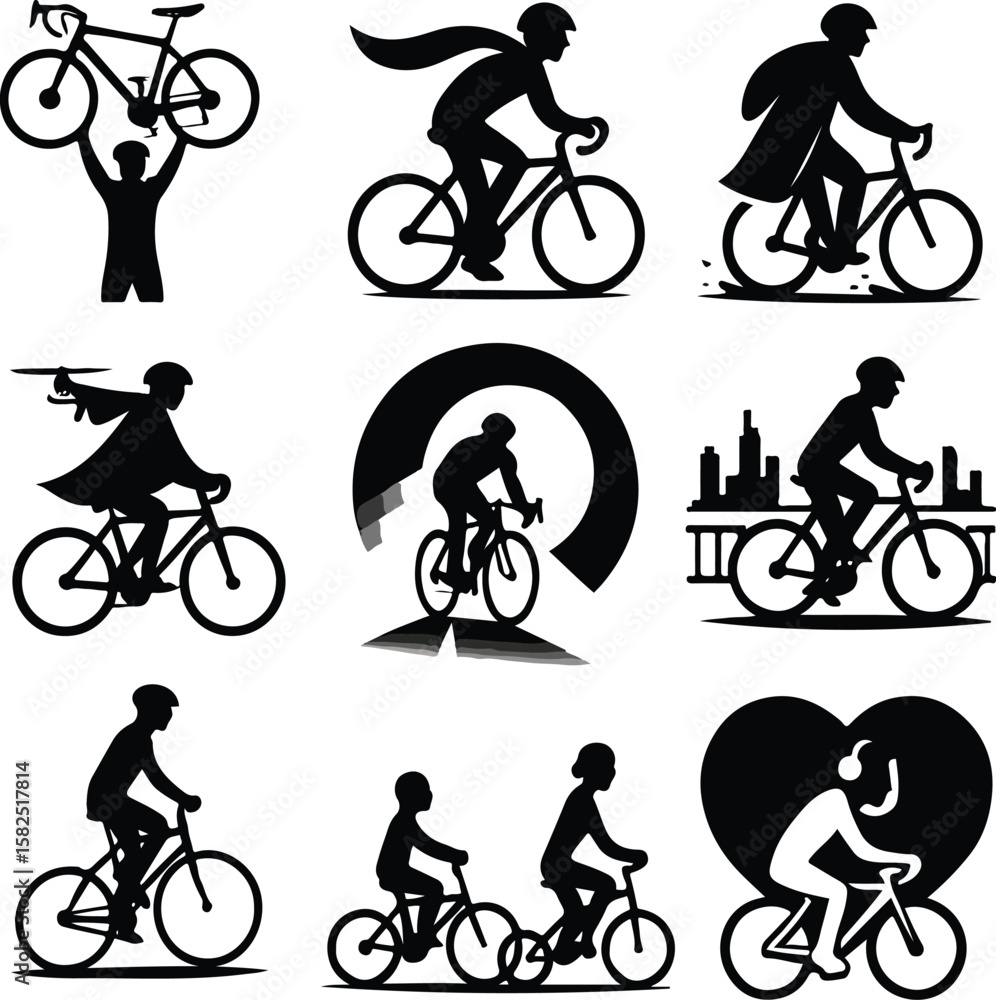 Obraz premium Arc of Echoes – Nine Silhouettes Through Wheels and Wonder
