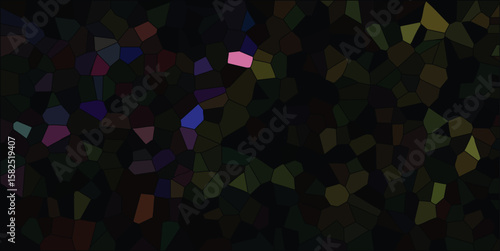 Voronoi diagram mosaic in dark tones a geometric illustration featuring a multicolored fragmented composition with a dark and mysterious atmosphere suitable for various creative projects.