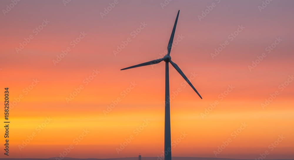 Obraz premium A silhouette of a wind turbine against a vibrant, colorful sunset sky.