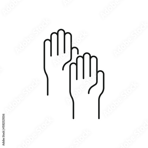 Raising hands linear icon. Voting. Thin line customizable illustration. Contour symbol. Vector isolated outline drawing.