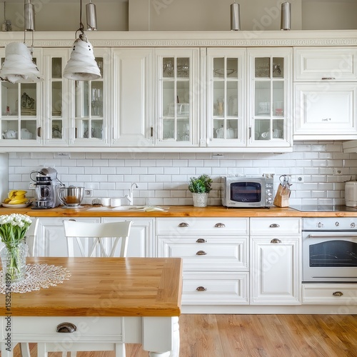 Wallpaper Mural White kitchen with wooden accents Torontodigital.ca