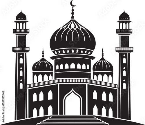 Minimalist dome and minaret mosque vector